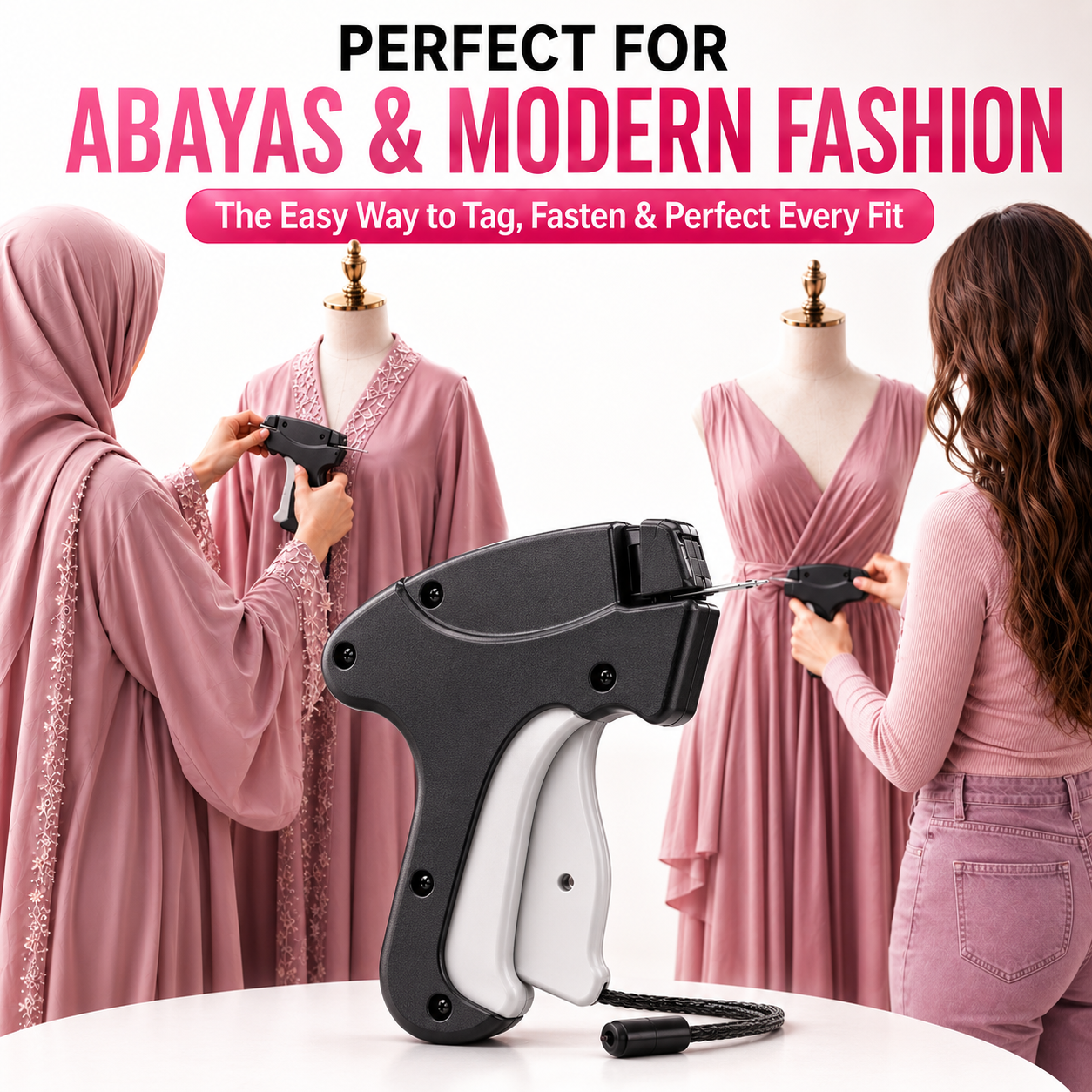 Stitch gun used with abayas and dresses