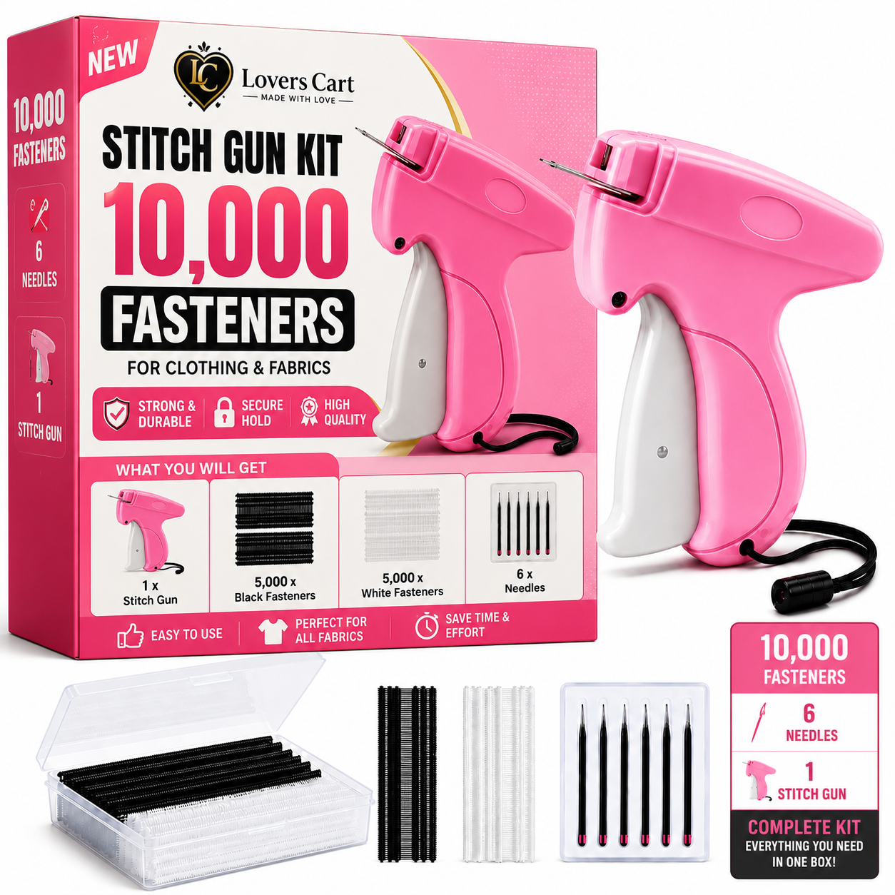 Lovers Cart pink stitch gun kit with fasteners and needles